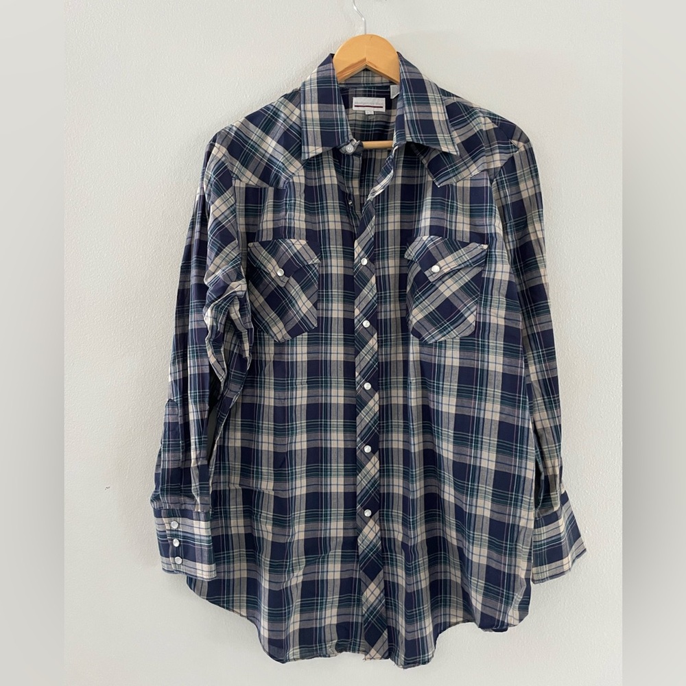 Mens Montgomery Ward Blue Plaid Button Down Shirt